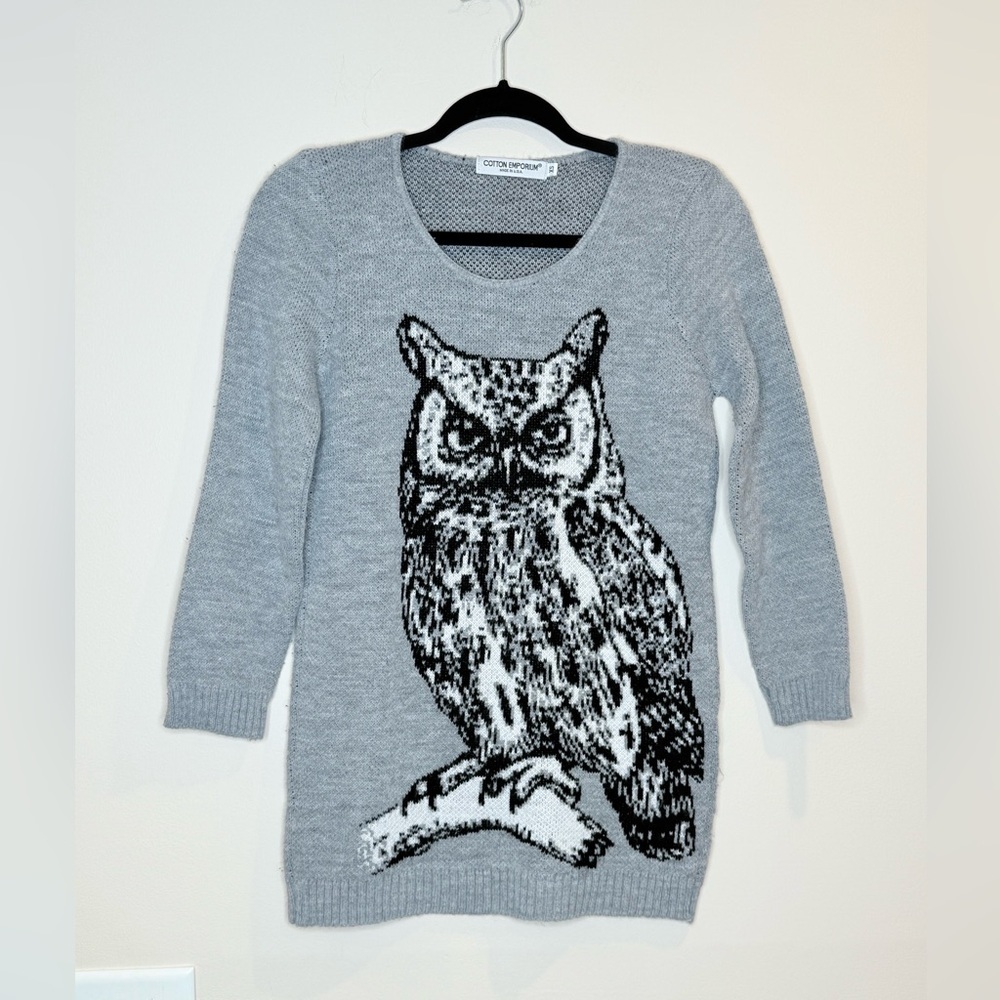 🔥Cotton Emporium Women’s Sweater Sz XS Gray Owl Design🔥